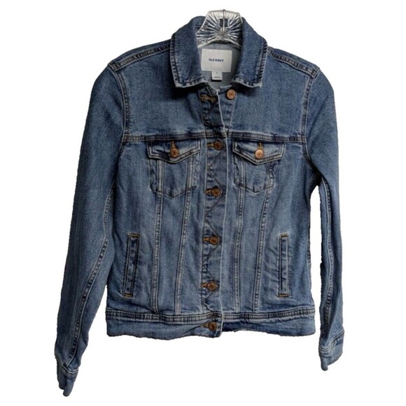 Old Navy Jacket Women Small Denim Metal Buttons Pockets Fit Medium Wash Blue S - Picture 1 of 8